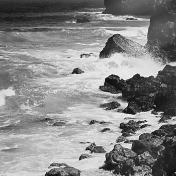 Coastal art print, monochrome and seascape concept - Atlantic ocean coast scenery, fine art