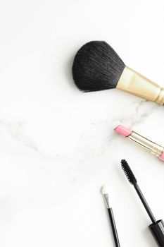 Make-up and cosmetics products on marble, flatlay background - modern feminine lifestyle, beauty blog and fashion inspiration concept