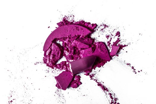 Beauty texture, cosmetic product and art of make-up concept - Crushed eyeshadows, lipstick and powder isolated on white background