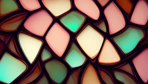 Pink glowing stained glass pattern background. Beautiful abstract wallpaper Full HD.