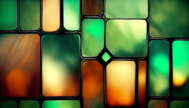 Green glowing stained glass pattern background. Beautiful abstract wallpaper Full HD.