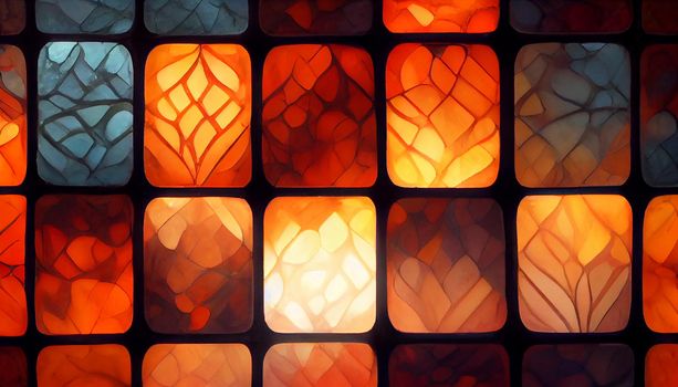 Orange glowing stained glass pattern background. Beautiful abstract wallpaper Full HD.