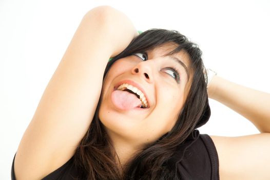 Pretty girl , on white background, close up