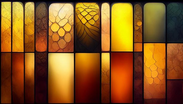 Yellow glowing stained glass pattern background. Beautiful abstract wallpaper Full HD.