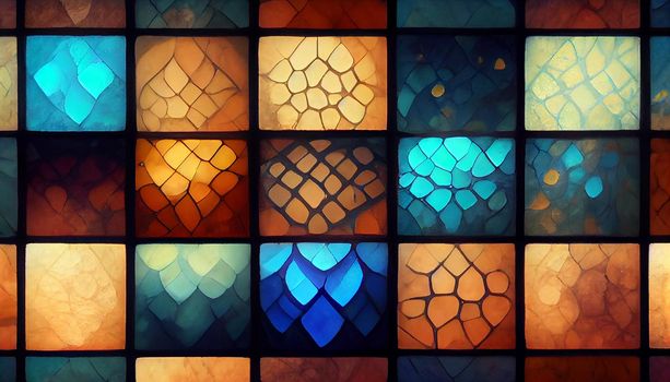 Colorful glowing stained glass pattern background. Beautiful abstract wallpaper Full HD.
