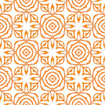Exotic seamless pattern. Orange sightly boho chic summer design. Textile ready rare print, swimwear fabric, wallpaper, wrapping. Summer exotic seamless border.