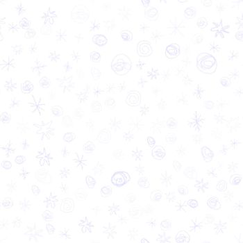 Hand Drawn Snowflakes Christmas Seamless Pattern. Subtle Flying Snow Flakes on chalk snowflakes Background. Alluring chalk handdrawn snow overlay. Positive holiday season decoration.