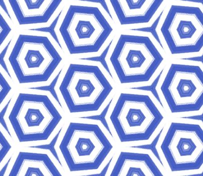 Exotic seamless pattern. Indigo symmetrical kaleidoscope background. Textile ready exceptional print, swimwear fabric, wallpaper, wrapping. Summer swimwear exotic seamless design.