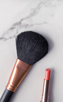Modern feminine lifestyle, blog background and styled stock concept. Beauty and fashion inspiration - Make-up and cosmetics flatlay on marble