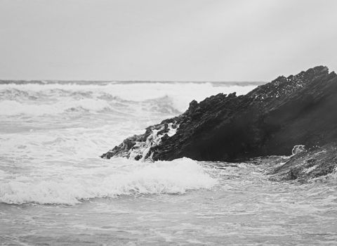 Coastal art print, monochrome and seascape concept - Atlantic ocean coast scenery, fine art