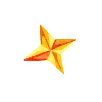 Yellow star icon watercolor illustration isolated on white