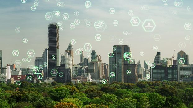 Green city technology shifting towards sustainable alteration concept by clean energy , recycling and zero waste management to reduce pollution generation and achieve ESG goals .