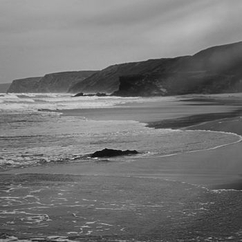 Coastal art print, monochrome and seascape concept - Atlantic ocean coast scenery, fine art