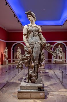 ANTALYA, TURKEY - JANUARY 18, 2020: Dancing Woman Statue. Antalya Archeological Museum is one of Turkey's largest museums located in Antalya city in Turkey