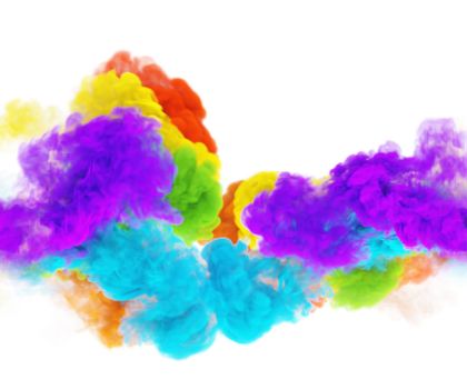 Puffs of magic rainbow smoke. Fog multicolor texture with violet. 3D render abstract background.