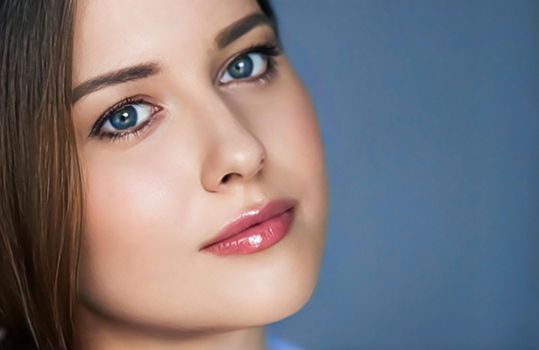 Beauty and skincare, beautiful woman with blue eyes, natural make-up, face portrait close-up