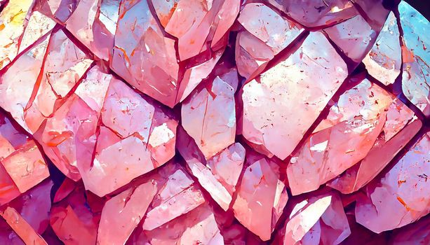 3D Render gemstone texture of the precious crystal background. Copy space. Colored shiny bokeh surface.