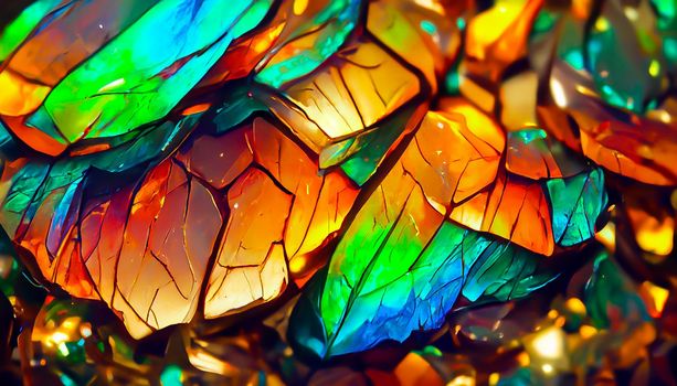 3D Render gemstone texture of the precious crystal background. Copy space. Colored shiny bokeh surface.