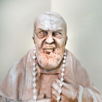 Padre Pio statue. Statue of Saint Father Pio. Shallow DOF .