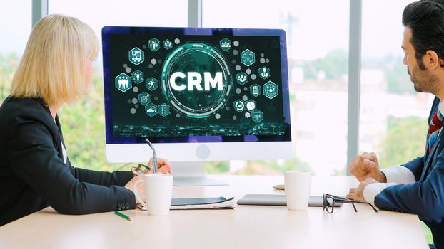 Customer relationship management system on modish computer for CRM business and enterprise