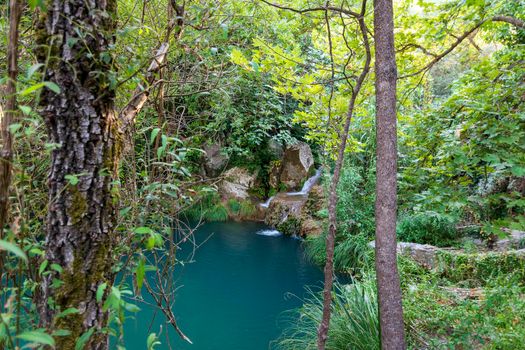Mountain Lake and Waterfall in Polilimnio area in Messinia, Greece.