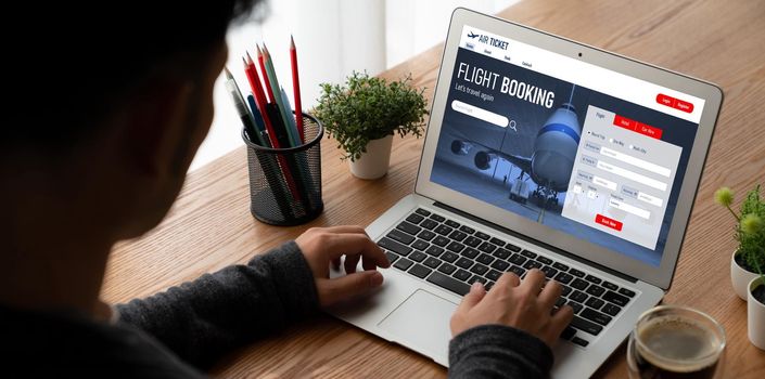 Online flight booking website provide modish reservation system . Travel technology concept .