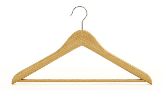 Wooden cloth hanger isolated on white background. 3D illustration.