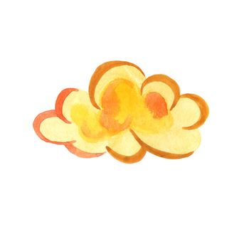 Hand draw aquarelle art paint yellow watercolor cloud isolated in white