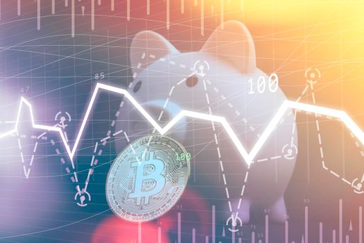 Chart of selling and buying bitcoin on the exchange. The fall in the rate of cryptocurrencies. Trading on the stock exchange. Screen with table and course chart.