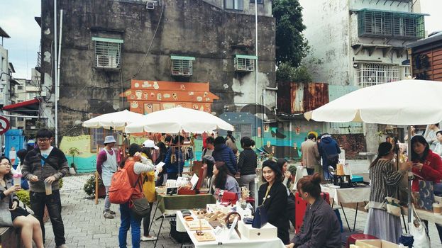 Taipei, Taiwan - January 21 2018: Outdoor Market For Handmade Goods. High quality photo