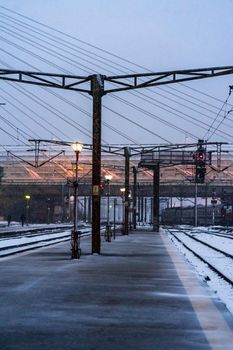 Northern Railway Station (Gara de Nord) during a cold and snowy day in Bucharest, Romania, 2021