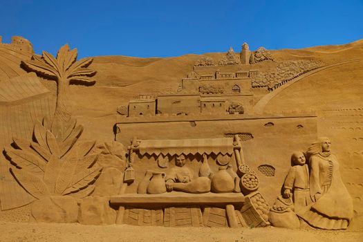 Sondervig, Denmark, June, 2022: International Sand Sculpture Festival.