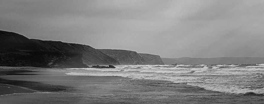 Coastal art print, monochrome and seascape concept - Atlantic ocean coast scenery, fine art