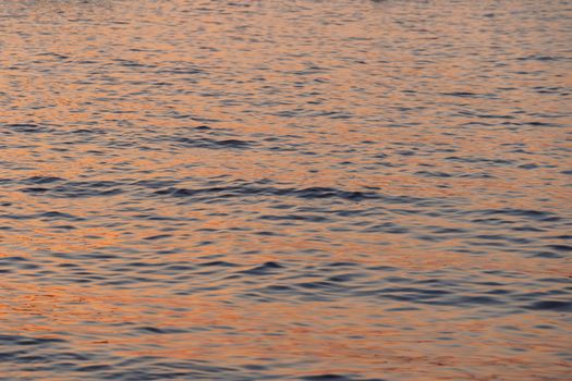 Ripple sea ocean water surface with golden sunset light. Sea waves close up