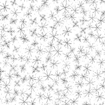 Hand Drawn Snowflakes Christmas Seamless Pattern. Subtle Flying Snow Flakes on chalk snowflakes Background. Appealing chalk handdrawn snow overlay. Astonishing holiday season decoration.