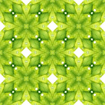Hand drawn green mosaic seamless border. Green appealing boho chic summer design. Mosaic seamless pattern. Textile ready quaint print, swimwear fabric, wallpaper, wrapping.