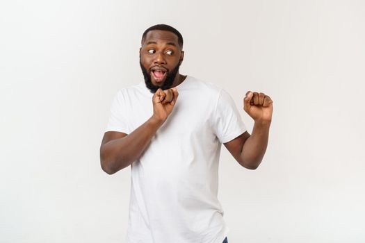 African American hip hop dancer performing isolated over white background