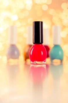 Beauty, make-up and cosmetics concept - Nail polish bottles, manicure and pedicure collection