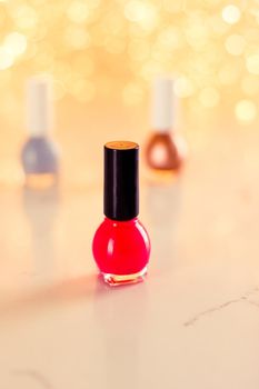 Beauty, make-up and cosmetics concept - Nail polish bottles, manicure and pedicure collection