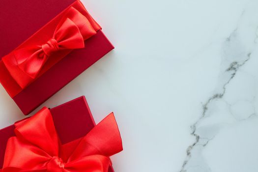 Romantic celebration, lifestyle and birthday present concept - Luxury red holiday gifts on marble