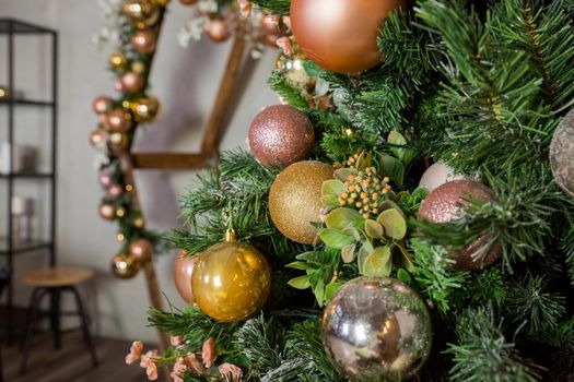 Christmas holiday decorations with lights and garland