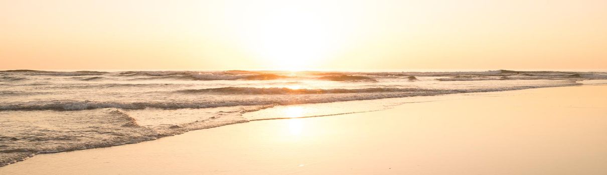 Landscape with sea sunset on beach.