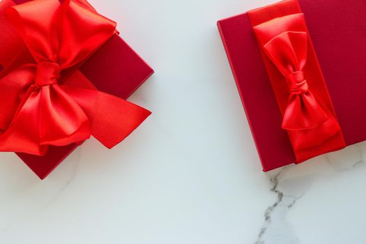 Romantic celebration, lifestyle and birthday present concept - Luxury red holiday gifts on marble