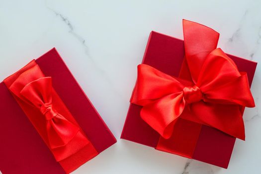 Romantic celebration, lifestyle and birthday present concept - Luxury red holiday gifts on marble