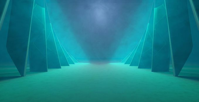 Futuristic Futuristic Industrial Interesting Smoke Light Blue Blank Night Banner Background 3D Rendering
