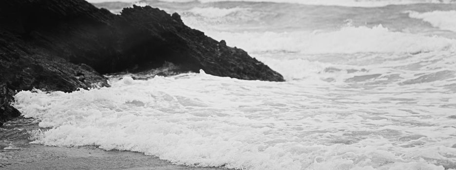 Coastal art print, monochrome and seascape concept - Atlantic ocean coast scenery, fine art