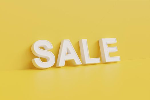SALE icon isolated on yellow background. Abstract modern alphabet 3d render text logo. New 3d SALE font symbol. Typography art. Lettering for banner, poster and greeting card design.