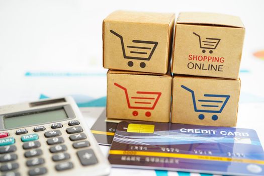 Online shopping, Shopping cart box with credit card , import export, finance commerce.