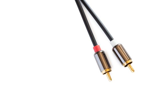 Gold-plated audio cable RCA to Jack 3.5 mm, isolated on white background