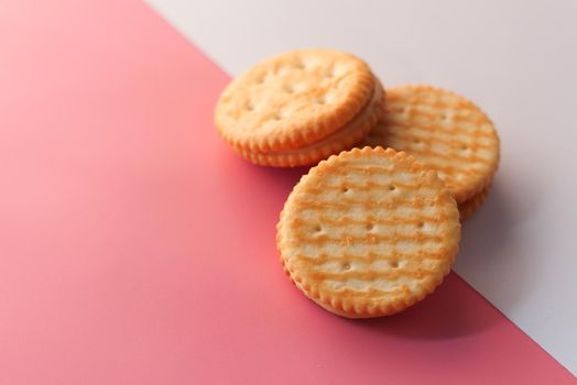 homemade biscuits on color background close up .